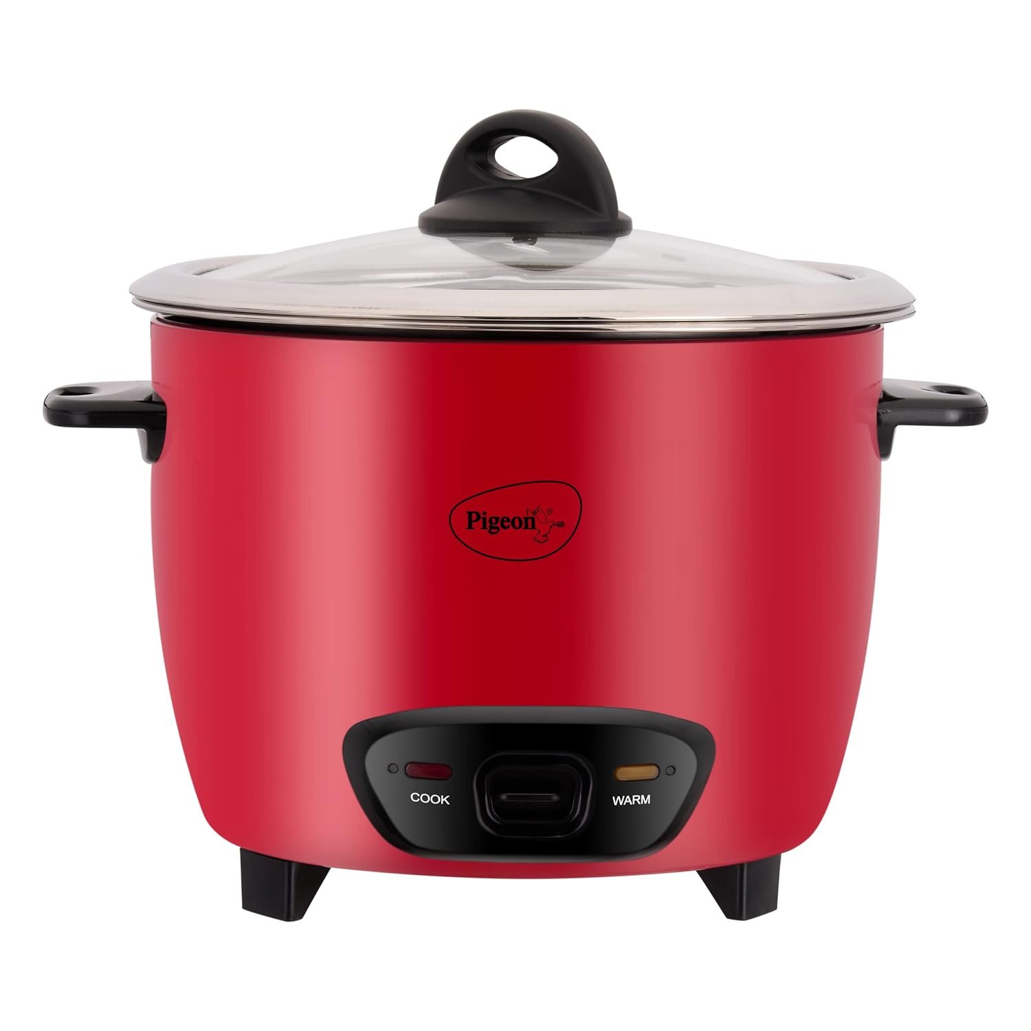 Pigeon By Stovekraft Stylo 1.8 Litre Electric Rice Cooker/Stainless Steel Inner Pot/With Keep Warm Feature / 1 Year Warranty (Red, 700 Watts)