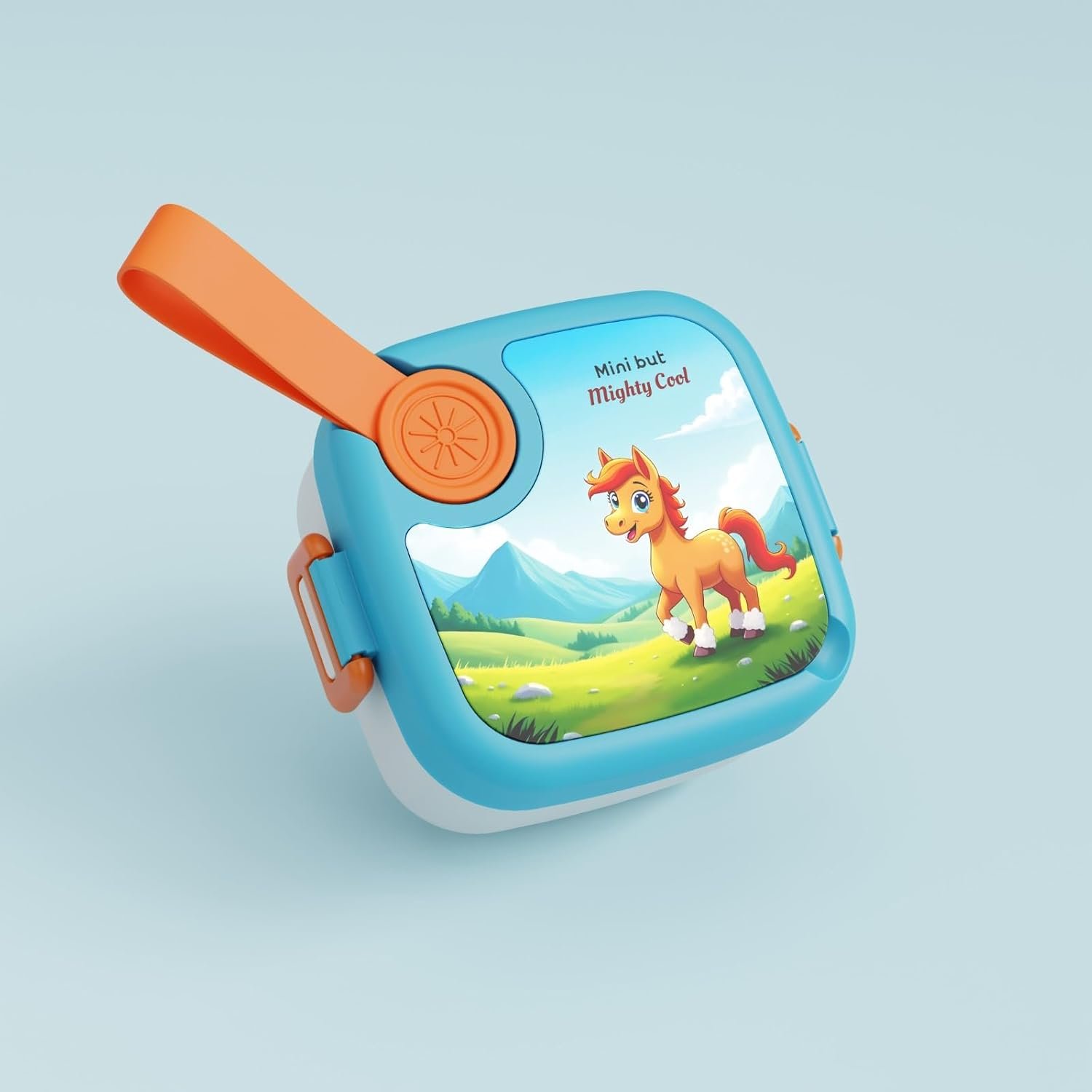 Plastic Lunch Box with Spoon, Leak-Proof Kids Tiffin Box, Durable Eco-Friendly School Lunch Container for Boys & Girls | LUNCHMATE Mini But Mighty Cool (500 ML - Blue)