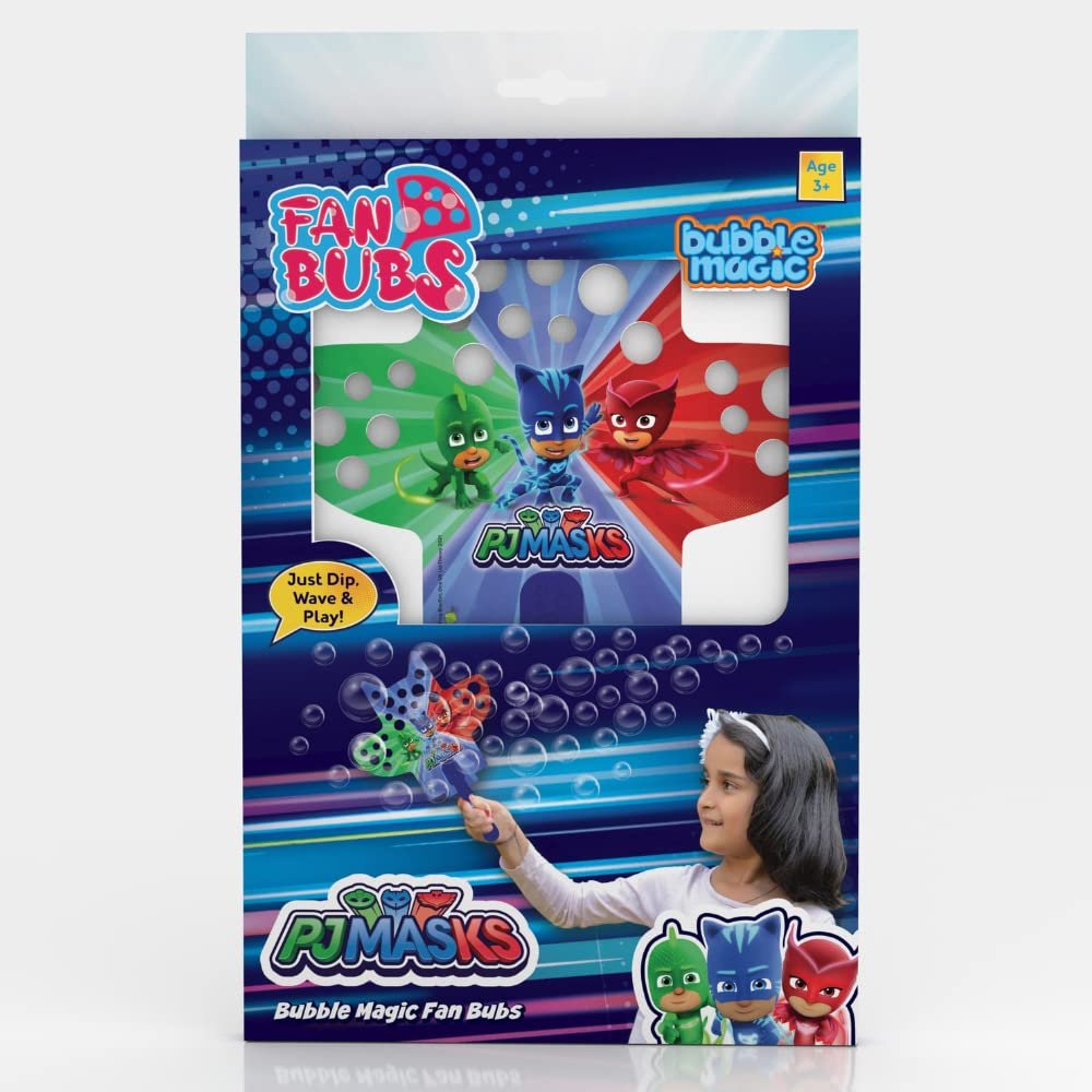 Bubble Magic Fan Bubs PJ Masks, Bubble Solution with Hand Fan for The Kids 3 Years and Above, Multicolor, (FB50009)