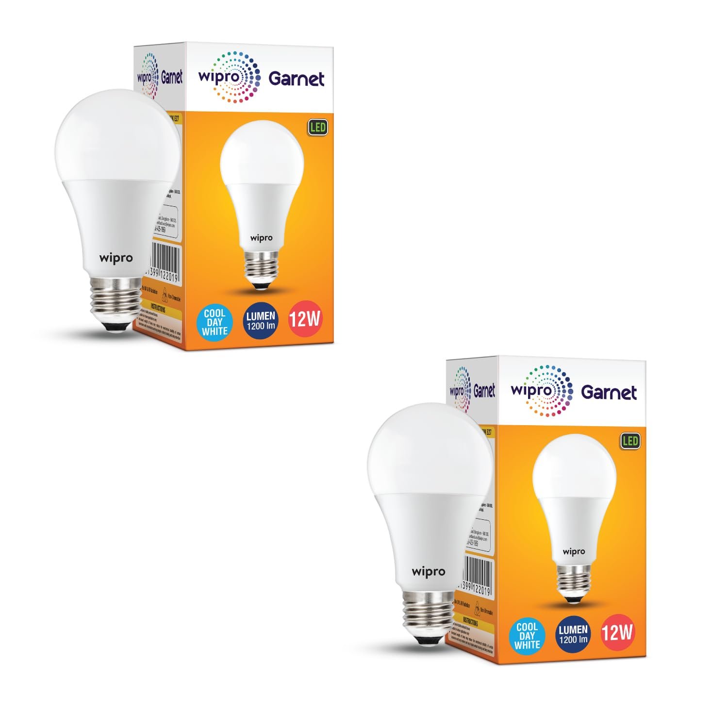 wipro Garnet Base E27 12-Watt LED Bulb (Pack of 2, White)