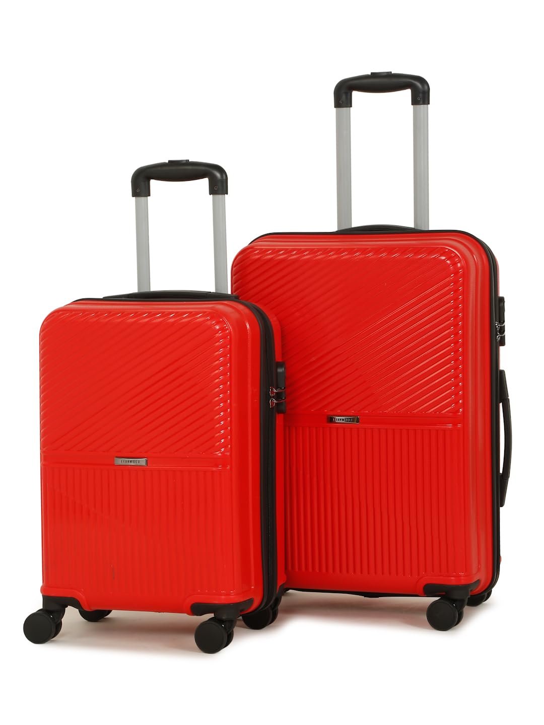 Teakwood Set of 2 8 Wheels Trolley Bag, Hard Cabin with Zipper Closure, Adjustable Push Button & Cross Side Strap, Number Lock System 360 Degree (Set of 2, Red)
