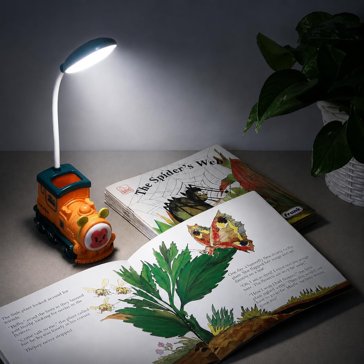 Lexton Train Shaped LED Study Table Lamp for Kids | Soft Eye Protection Desk Lamp with 360° Adjustable Neck for Reading, Study Table, Bedside, Night Light & Kids Room Decor