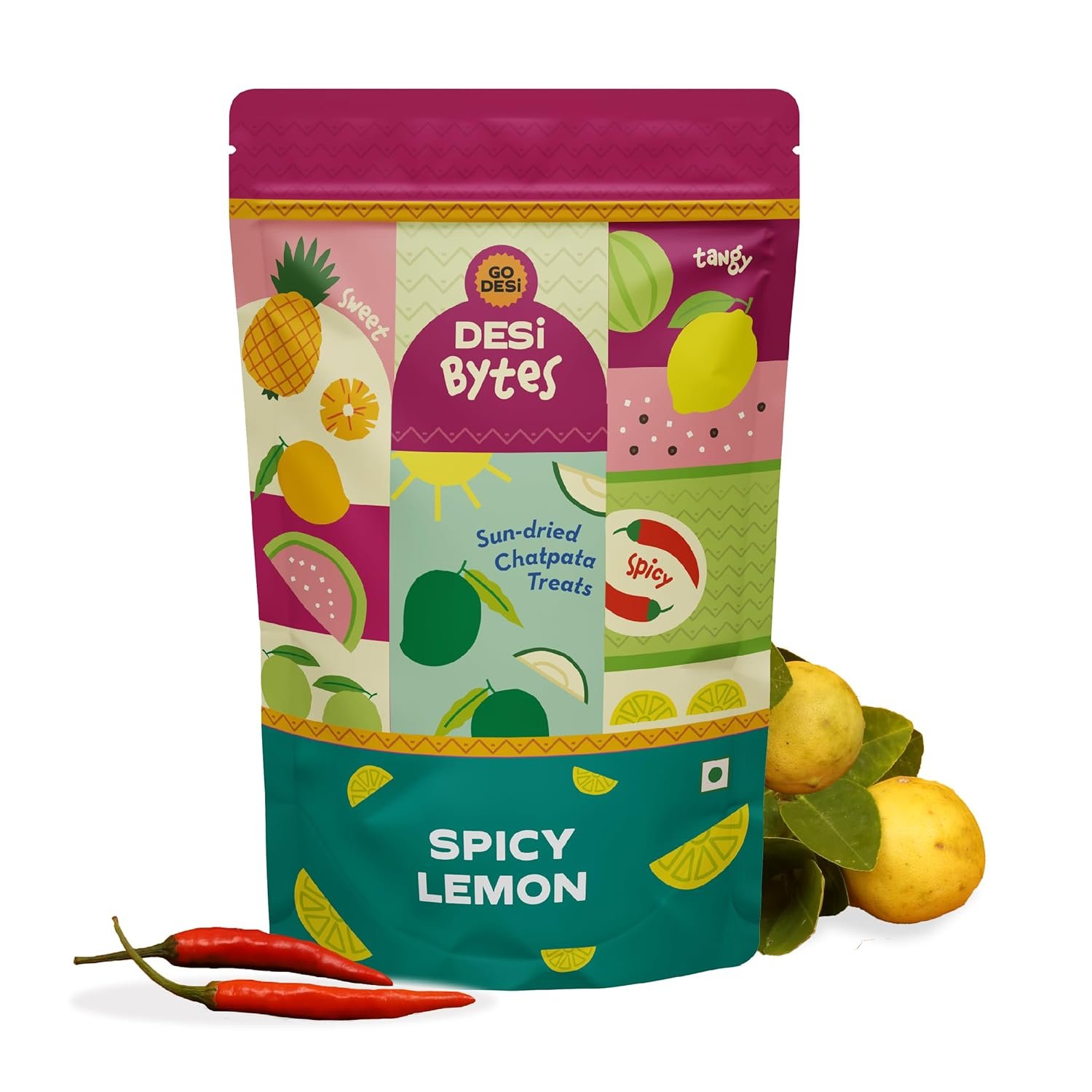 GO DESi Spicy Lemon Candy, 200g, Fruit Snacks, Mouth Freshener, Nimbu Bites, Dehydrated