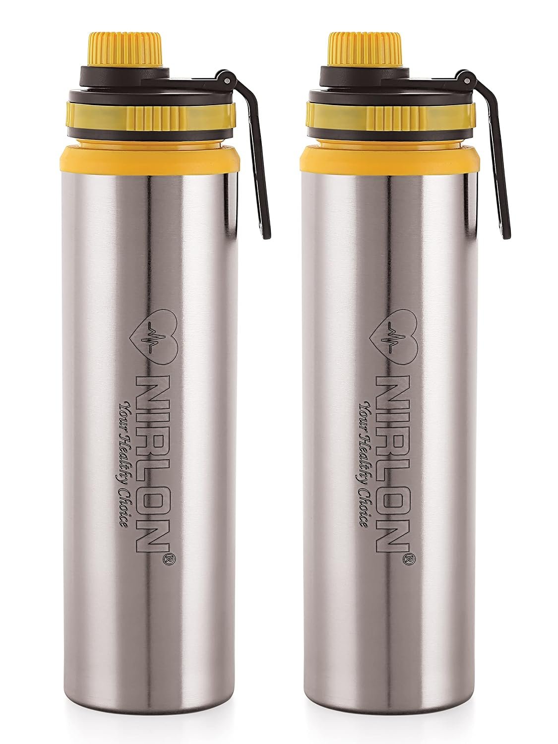 NIRLON Eco Star Stainless Steel Water Bottle 900ml, Water Sipper Bottles for Fridge, School,Gym,Home,Office,Boys, Girls, Kids, Leak Proof(Yellow Colour | Set of 2)