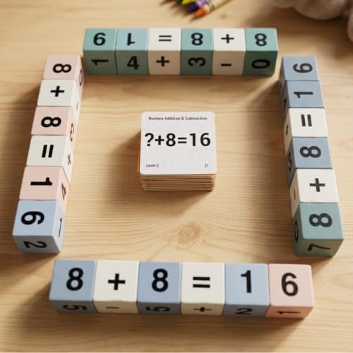 Addition & Subtraction Learning Kit | Wooden Math Blocks Game | Educational Toys for Kids 4-8 Years | Cognitive Development | Screen-Free Learning