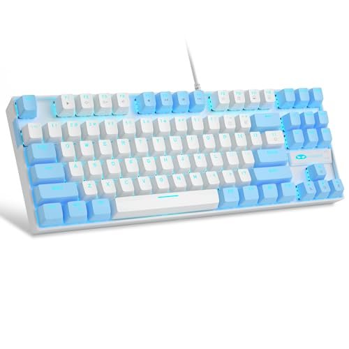 MageGee 75% Mechanical Gaming Keyboard with Red Switch, Led Blue Backlit Keyboard, 87 Keys Compact Tkl Wired Computer Keyboard for Windows Laptop Pc Gamer - White/Blue