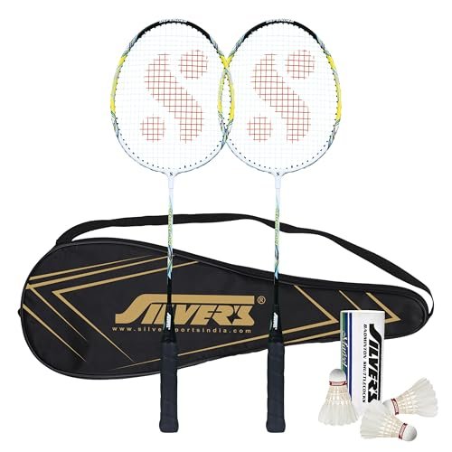 Silver's Aluminium Defender Badminton Kit (2 Racquets with Full Cover, 1 Box Feather Shuttlecock Pack of 3)(Yellow/White)