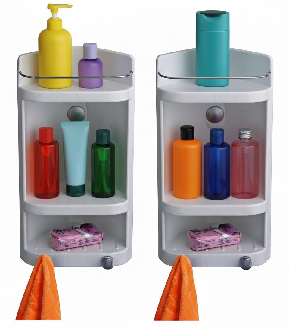 CIPLAPLAST Plastic Caddy Corner Cabinet | Bathroom Organiser | Corner Shelf | Accessories Items | Cabinet Corner | Corner Cabinet for Wall |Set of 2