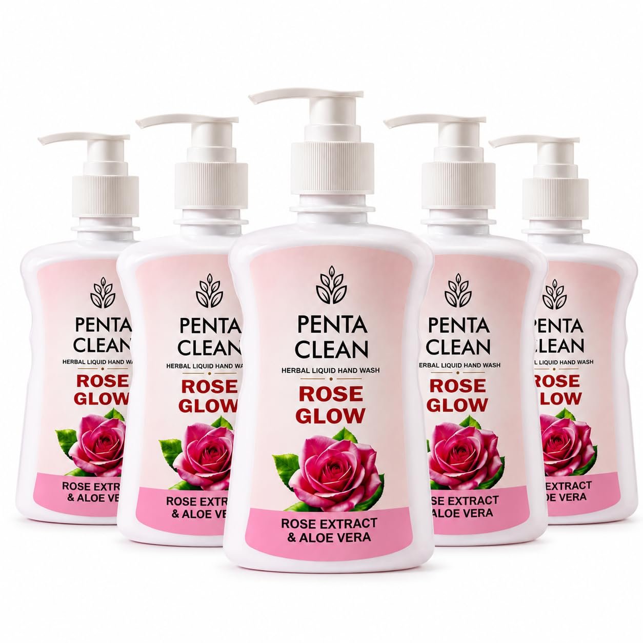 Rose Glow Liquid Hand Wash | Rose Extract & Aloe Vera | Moisturizing Formula | Germ Protection | Deep Cleansing Hand Soap for Kitchen, Bathroom & Office | 250ml Each (Pack of 5)