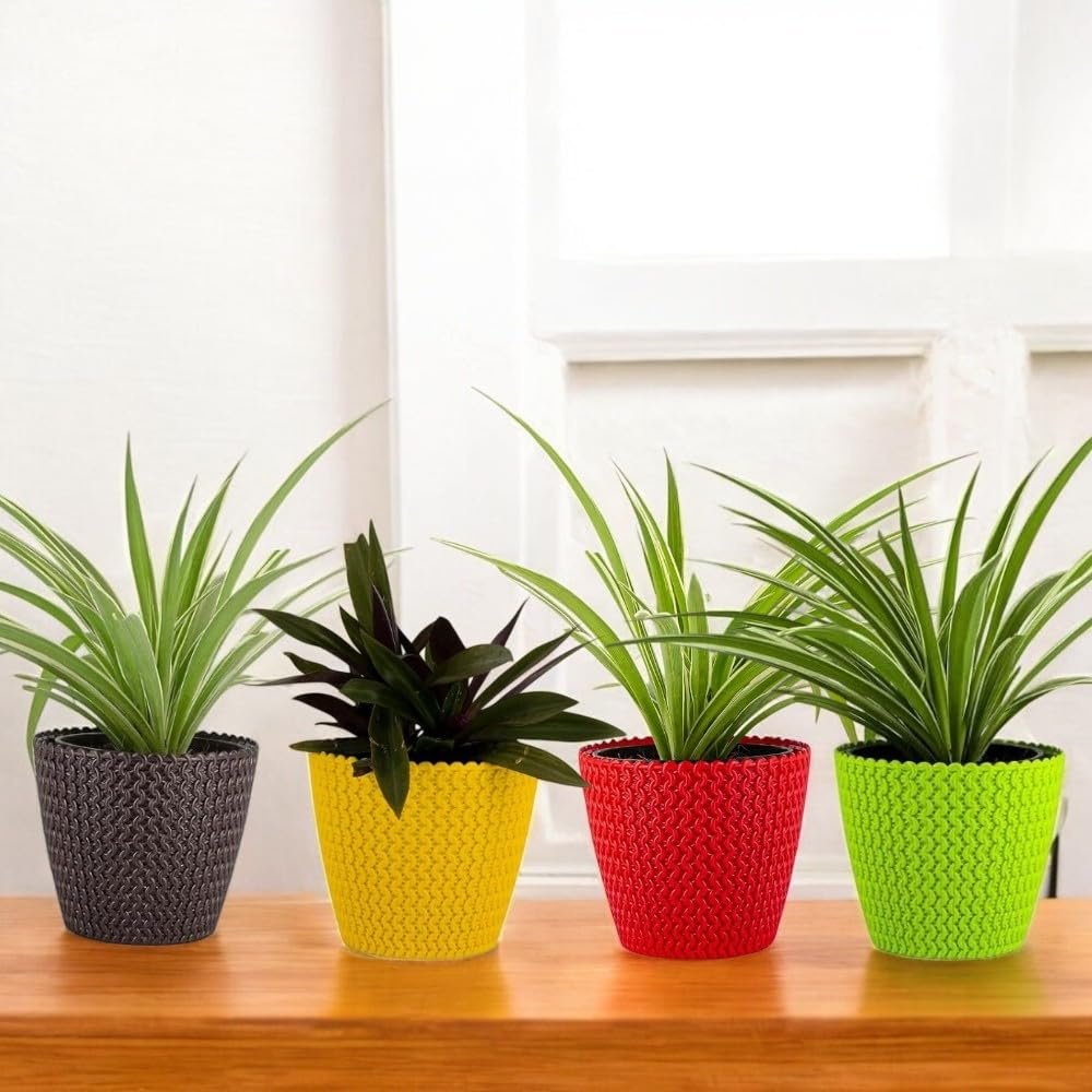 Go Hooked Flower Pot | Plastic | Planters | Multicolour | 5.5 inch | 4 Pieces | Plant Pots | Sunshine Pots