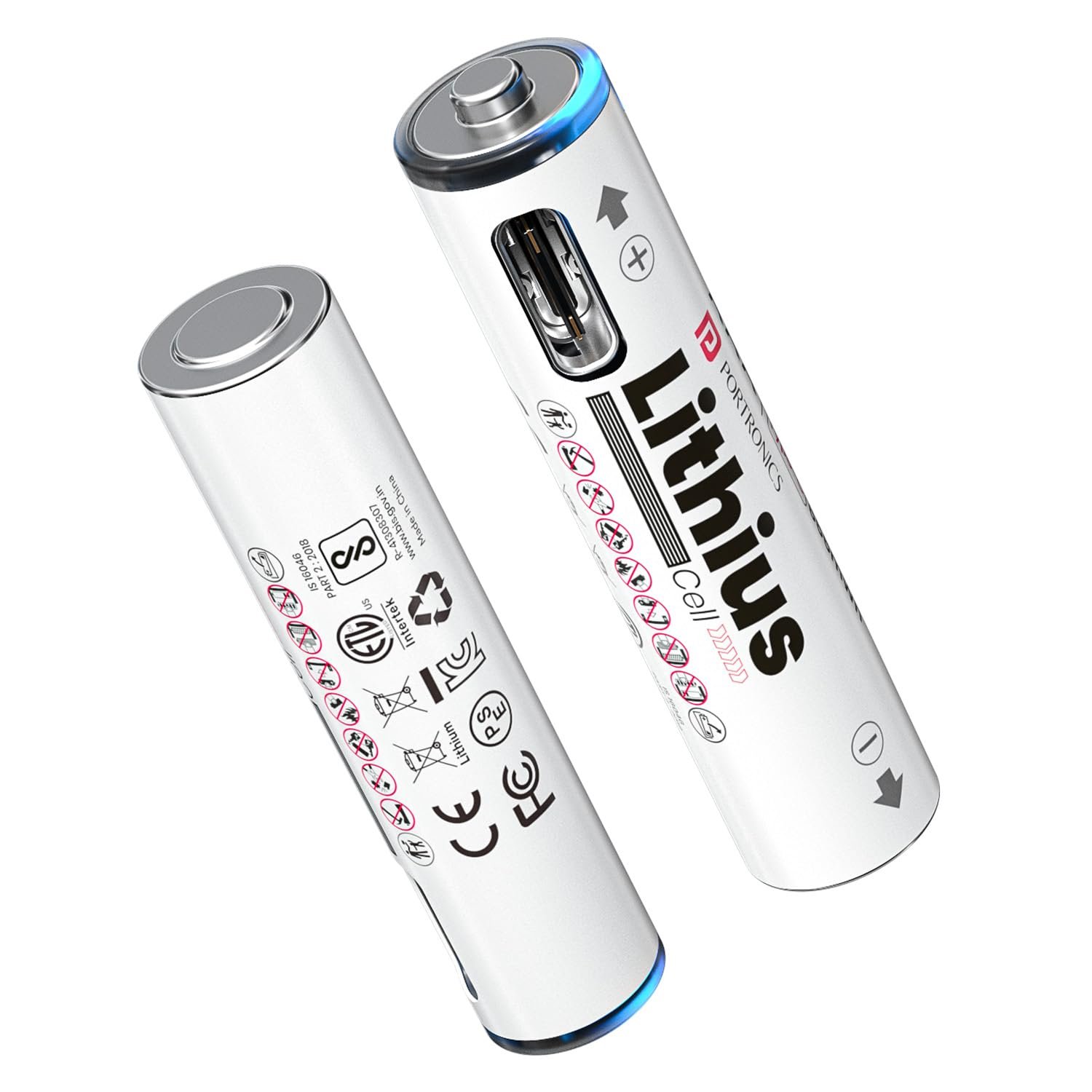 Portronics AAA Lithius Type C Rechargeable Batteries, Pack of 2, Lithium Ion Cell Composition, Upto 440mAh Capacity, Low Self Discharge, No Separate Charger Required (White)