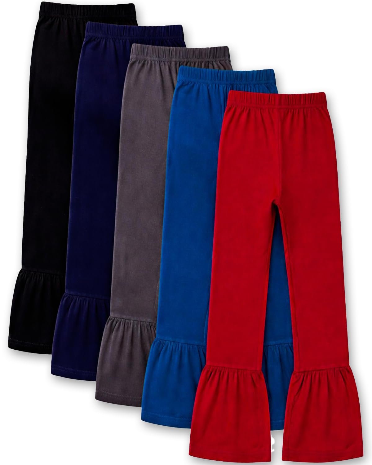 T2F Girls Flared Leggings Pack of 5 | Cotton Stretch Bell Bottom Pants | Soft Comfortable for Kids