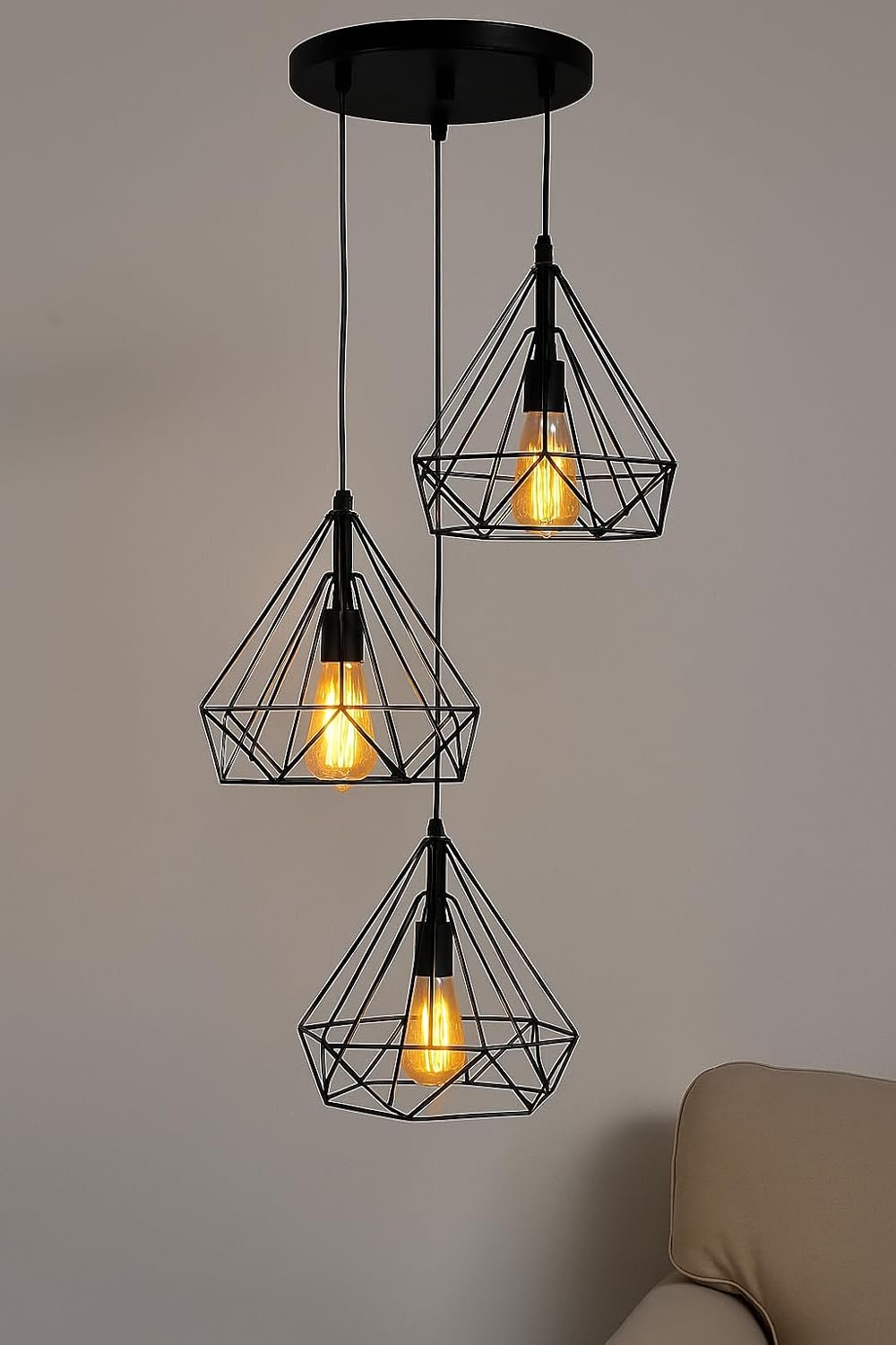 tu casa Iron Hg-35 220Watts Pendant Light, Black, Diamond