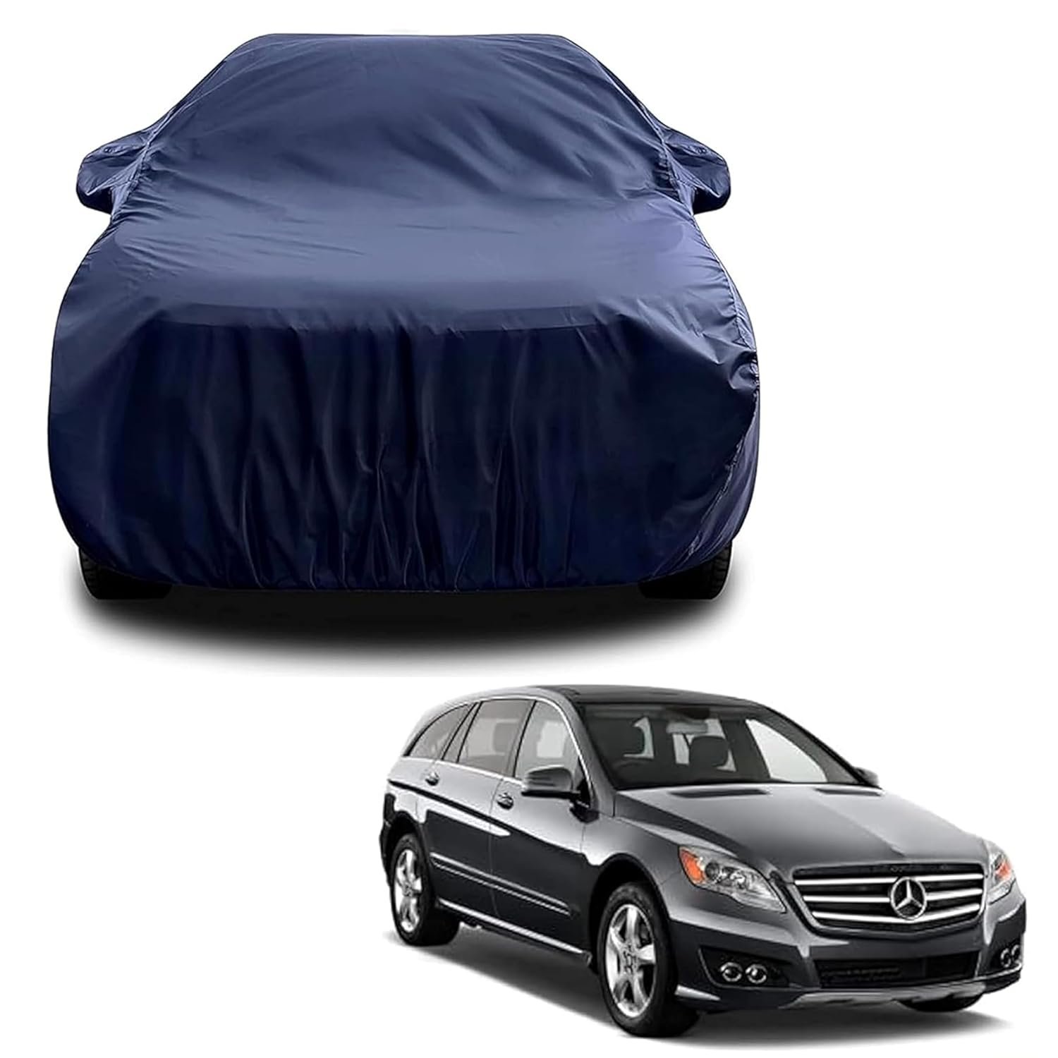 Sulfar 100% Water Resistant Car Body Cover Compatible with Mirror for Mercedes Benz RClass (Triple Stitched, Full Bottom Elastic, Navy Blue)