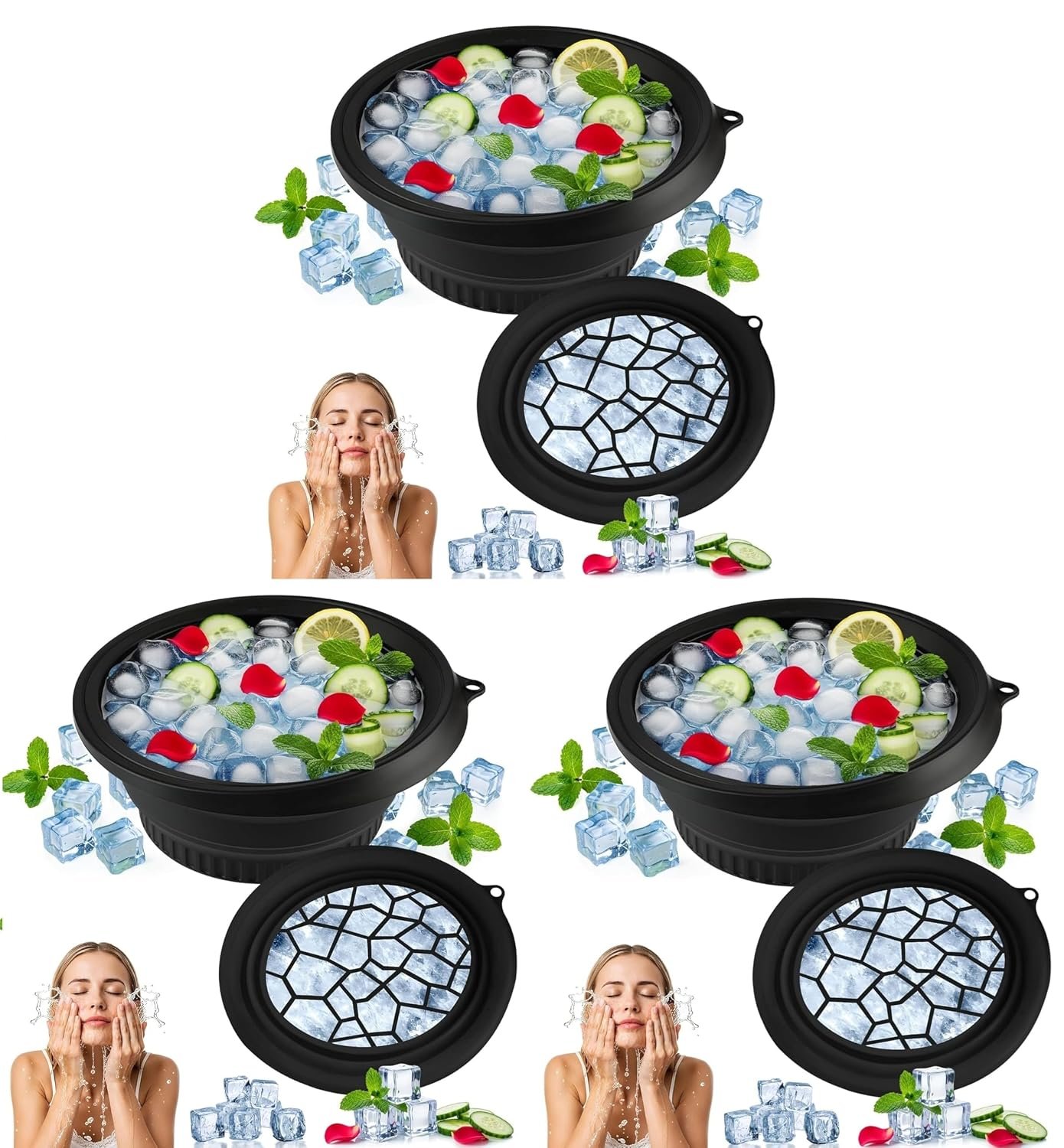 LUMONY® (Pack of 3) Ice Face Bowl Silicone Face Ice Bowl For Ice With Built-In Ice Tray Collapsible Face Tub For Ice Bath, Facial Ice Plunge Bowl Ice Water Facials at Home Women & Men