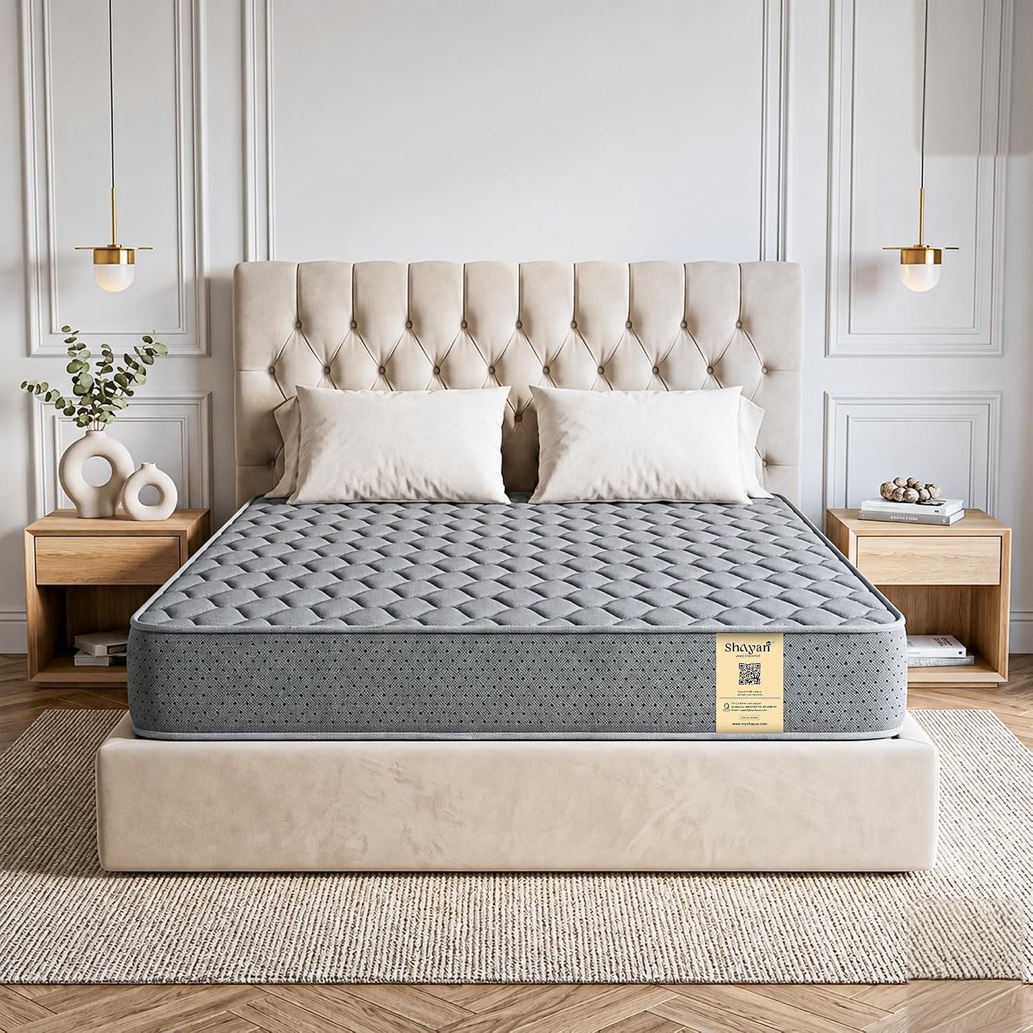 Shayan Orthopedic Memory Foam Mattress | 8 inch King Size | HR Foam Support with Motion Isolation | Breathable Knitted Fabric | Pressure Relief & Spine Support Mattress | 72x78x8 Inches Grey.