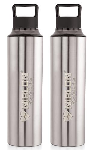 NIRLON Eco Pure Single Wall Stainless Steel Water Bottle, Water Bottles For Fridge Pack of 2|Leak Proof|Office|Gym Bottle|Home|Kitchen|Hiking|Treking Bottle|Travel Bottle