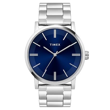 TIMEX Analog Watch for man with Blue Round Dial & Silver Stainless Steel Bracelet Band Water Resistant Men's Wrist Watches - TWHG35SMU06