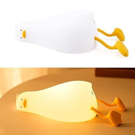 Quace Duck Night Light, Silicone Dimmable Nursery Nightlight, LED Lie in Peace Duck Sleep Lamp Cute Light Up Duck Lamp Soft Eye Protection Night Stand Lamp, Rechargeable Touch Lamp for Kids Bedside