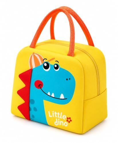 VOGARD Kids Insulated Lunch Bag for Boys & Girls | Cute Dinosaur Lunch Tote | Thermal Lunch Bag for School, Picnic & Travel | Keeps Food Fresh & Warm | Lightweight, Durable | Yellow