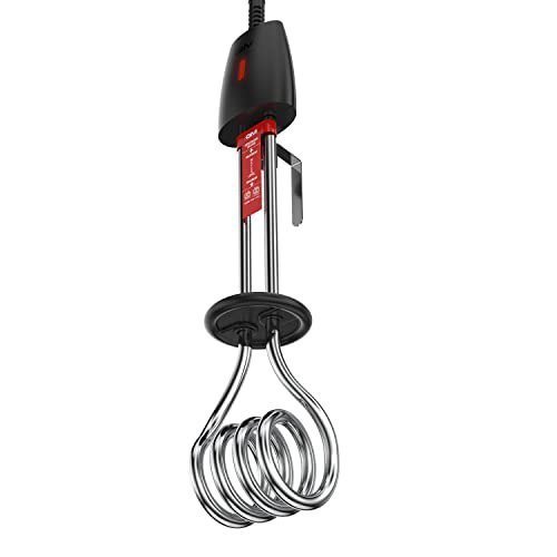 GM Sthira Immersion Rod Water Heater with Bucket Guard 1000W 6 AMP Plug Heat Resistant Handle Nickel Plated Prevents Corrosion Double ISI Certified 1.6M Cord Water Level Indicator 2 Years Warranty