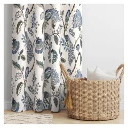 240 TC Cotton Anokhi Printed Windows Curtains with Grommets Room Darkening Curtains for Living Room Bedroom Home (5ft*3.75ft, Aqua Blue)