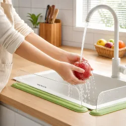 48 CM Sink Splash Guard Acrylic Water Deflector for Kitchen Sink, Transparent Water Splash Barrier with Suction Base, Countertop Splash Protector for Kitchen & Wash Basin