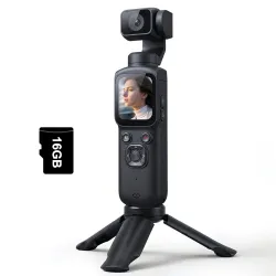 4K Vlogging Camera with 330° Rotating Lens & Face Tracking, Portable Pocket Digital Camera for YouTube TikTok with WiFi, Includes 16GB Card, Tripod & Carrying Bag,Black