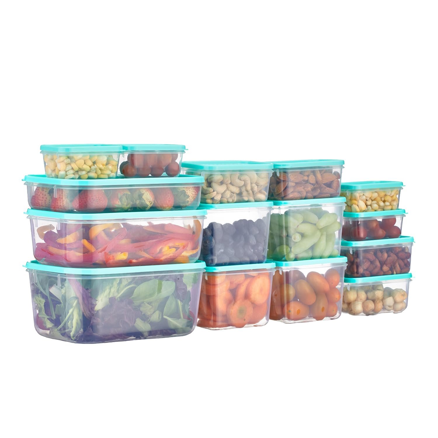 Solimo Plastic Container Set with Airtight Lids | BPA-Free | Microwave & Dishwasher Safe | Kitchen Storage Containers | Set of 15