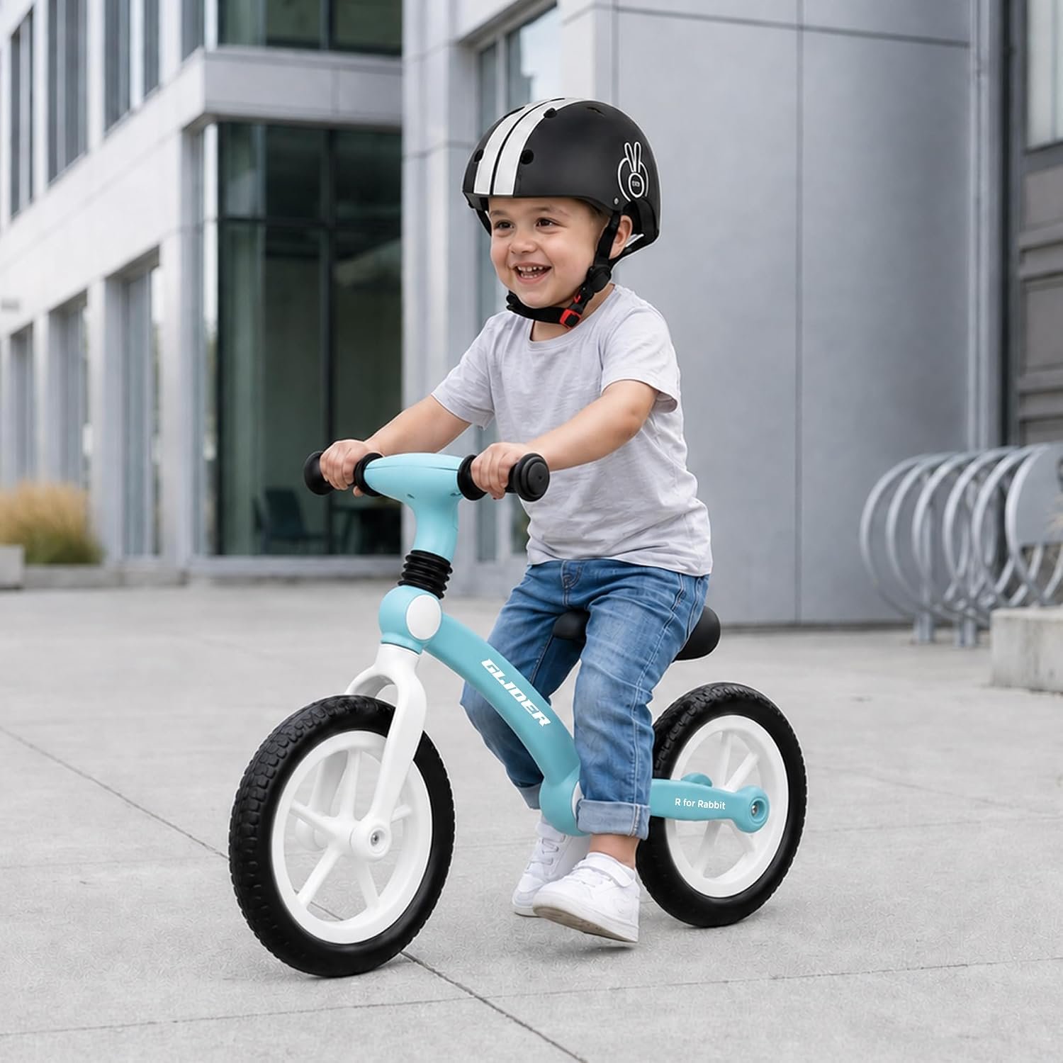R for Rabbit Glider Balance Bike for Kids 2-5 Years | Baby Cycle Pedal-Free Training Bike, Nylon Frame with Anti-Puncture EVA Wheels | Adjustable PU Cushion Seat | Max Weight 25kg (Lake Blue)