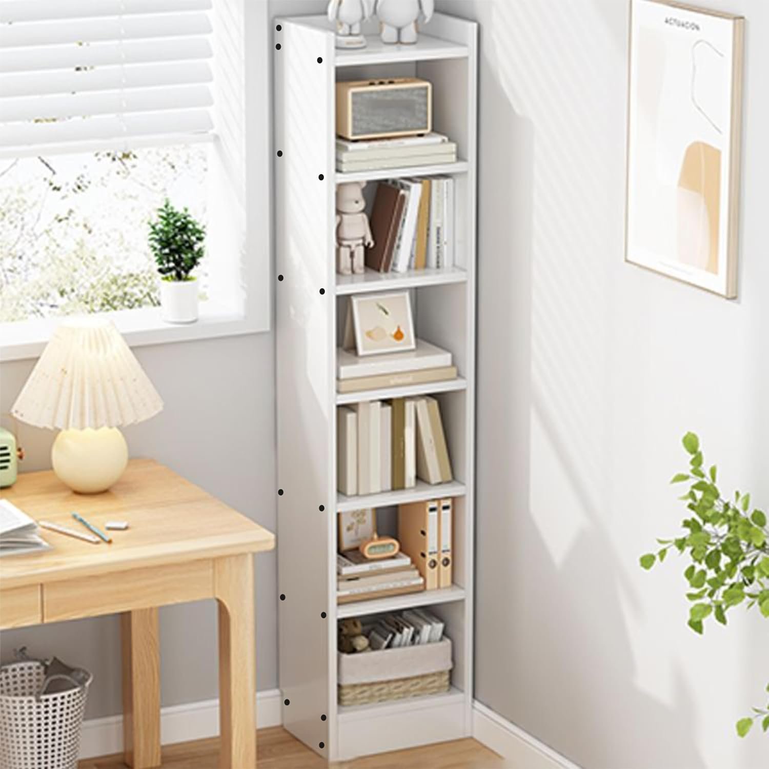Enigmatic Woodworks Wooden Large Open Bookshelf Multipurpose for Home Rack Showcase Organizer for Living Room I Study Room I 7-Tier I Finish-Suede DIY (White) 33 24 182cm