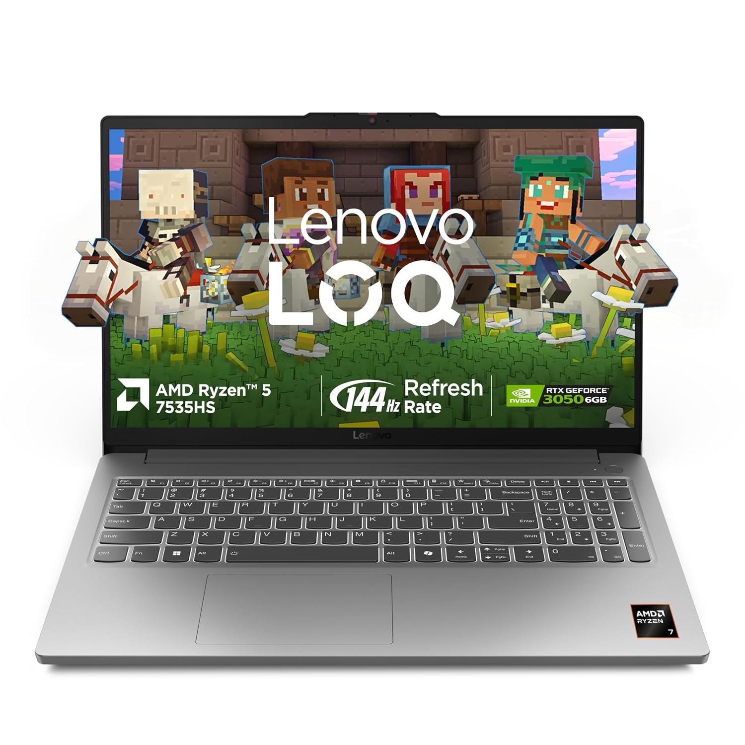 Lenovo LOQ Essential AMD Ryzen 5 7535HS | NVIDIA RTX 3050 6GB (16GB RAM/512GB SSD/FHD IPS/144Hz Refresh Rate/15.6" (39.6cm)/Windows 11/Office Home 2024/Grey/1.8Kg), 83S000JCIN Gaming Laptop