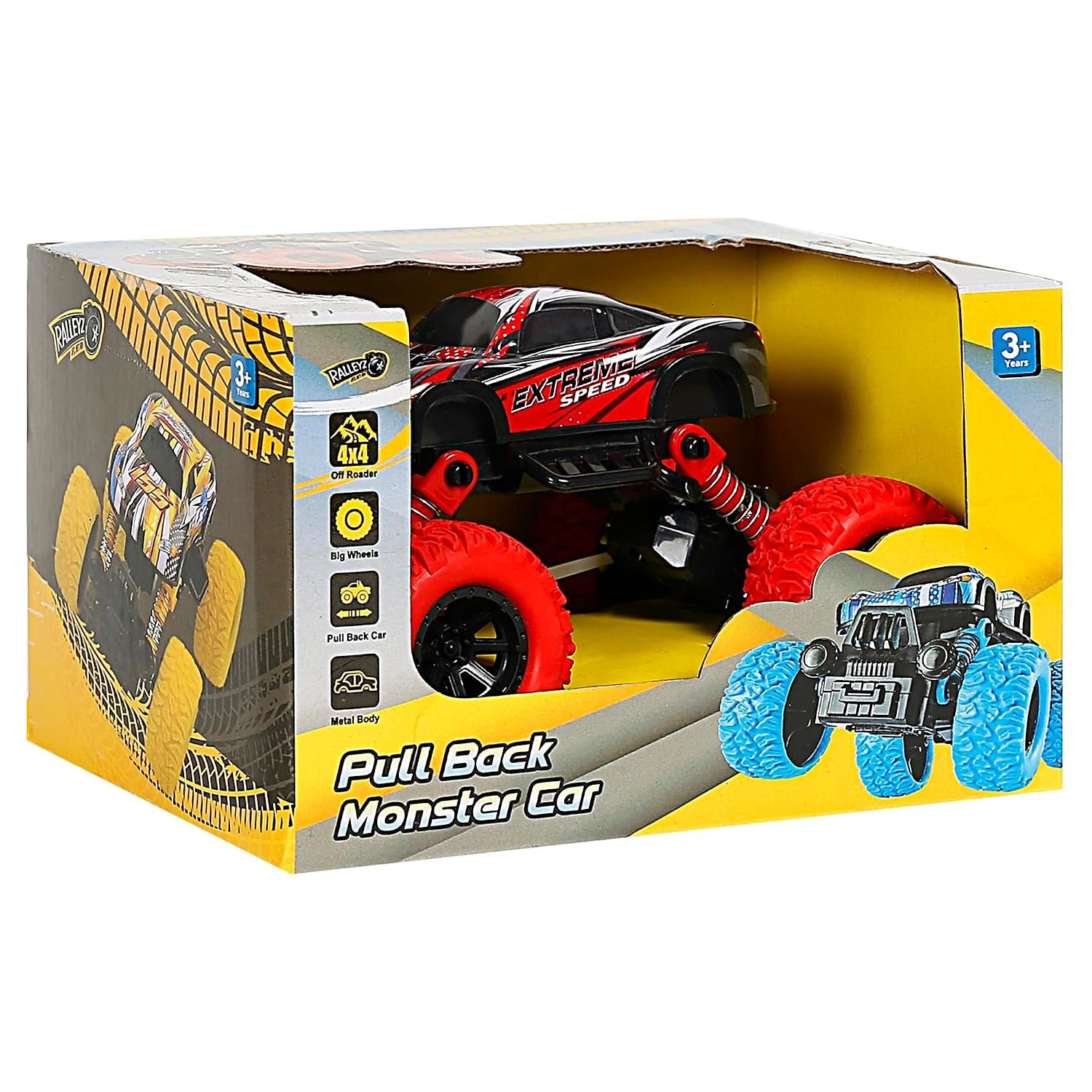 Red Pull Back Monster Car | Pull Back Car Toy for Kids 3Y+ | Friction Powered Big Wheel Stunt Vehicle | Off Road Racing Adventure Toy | Birthday Gift for Boys and Girls