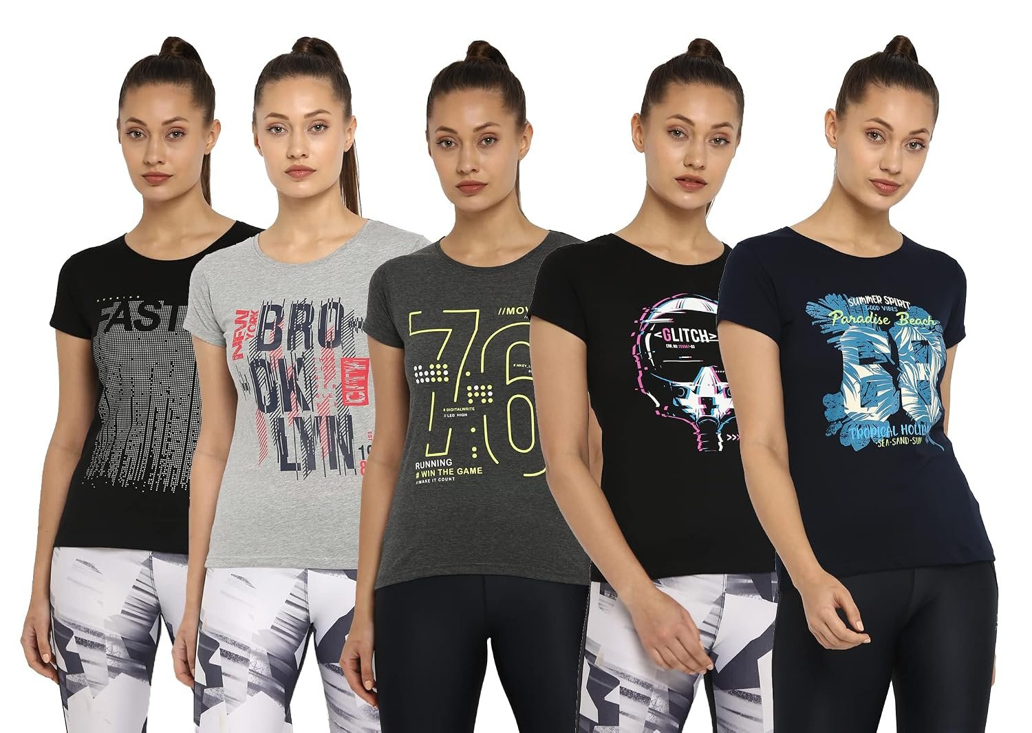 Ap'pulse Women's Printed Short Sleeve Sport Tshirt Combo Pack