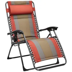 amazon basics Alloy Steel Outdoor Padded Adjustable Zero Gravity Folding Reclining Lounge Chair With Pillow (Red)