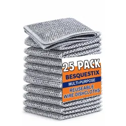 Besquestix Non Scratch Wire Dish Cloth Steel Scrubber for Utensils 25 Pack