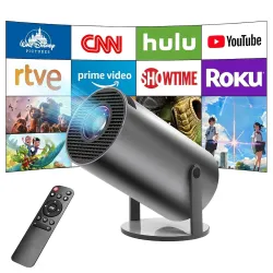 BIGASUO Mini Projector, Portable Projector with WiFi and Bluetooth, Built-in Apps, Supports 4K 1080P, 180° Rotation, Car Keystone, Movie Projector Compatible with HDMI/USB/TV (BGP50)