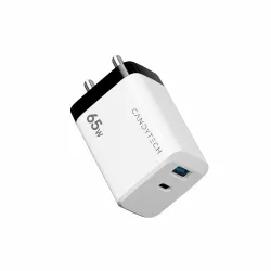Candytech CT-C10 65W PD+PPS Charger Adapter, 2 Ports - Type C & 1 USB PD+PPS for Samsung, Fast Charger with All Type-C Devices (White)