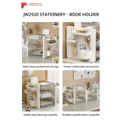 Cortina 2-Tier Multipurpose Desktop File Organizer with Document Tray, Both Side Pegboard Storage Desk Supplies Storage Organisers For Files Letter Books Stationery Pens Staplers Clips Sticky Notes