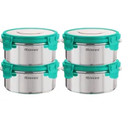 Floraware Stainless Steel Insulated Airtight Leak-Proof Lunch Box Unbreakable Lid, Snacks Tiffin for Kids, Light Weight, Easy Clean for Office, School, Picnic & Travelling, Set 4, 500 ml Sea Green