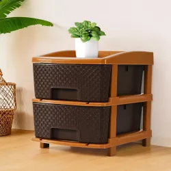 Kuber Industries 2-Layer & 19 Ltr Plastic Drawer Storage Organiser | Modular Kitchen & Toy Organizer For Kids Room | Chocolate Brown