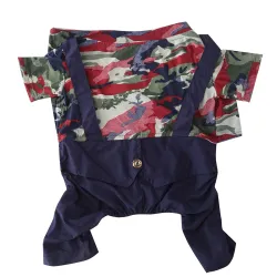 Lulala Dog Jean Jumpsuit PJS with Cross Back Belt Outfits Army Camouflage Shirts with Blue 4 Legs Dog Onesies Jeans Pants Pet Puppy Clothes for Dogs Cats Jumpsuit Overalls(16Inch,Green-Multi)