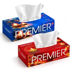 Premier 2-Ply Tissue Paper Box, 100 Pulls Each, Pack of 2 | Red & Blue | Special Diwali Edition Tissue Boxes | Festive Table & Home Essentials