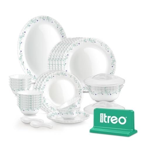 Treo by Milton Opalware Neuma Murel Dinner Set of 35 | Serving for 6|Microwave & Dishwasher Safe | Bone-Ash Free | Tempered Toughness | Plates, Bowls, Lid, Spoons | Crockery Set for Dining & Gifting