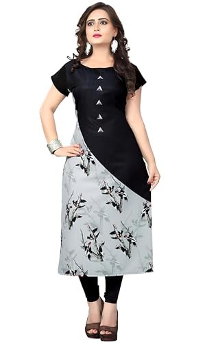 Women's Crepe Kurti with Stylish Printed Design, Elegant Ethnic Wear for Casual & Festive Occasions Black