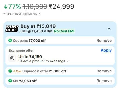 Apply ₹7000 Off Coupon + Use Supercoin + Pay Using Credit Cards.