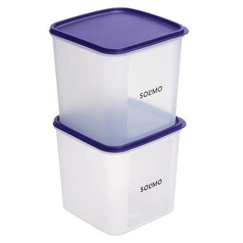 Solimo Square Modular Plastic Storage Container | Airtight | BPA-Free | Set of 2 | 3.9 L (Blue)