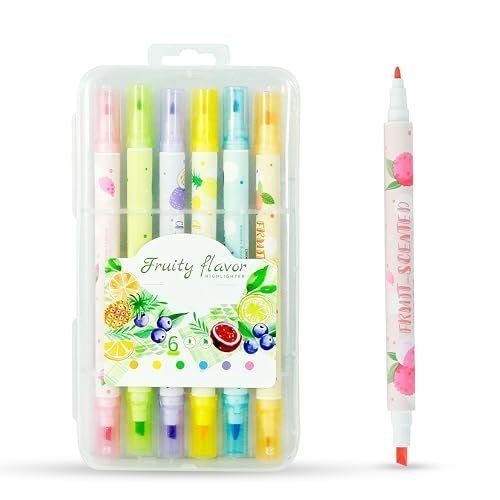 GLUN® Fruity Fragrance Markers, 2 in 1 Tip 6 Different Shades, Neon Colours for Card Making, Scrapbooking, Drawing, & DIY Art Crafts for Kids and Adults