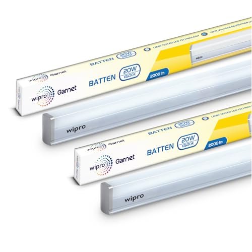 Wipro Garnet 20W LED Batten for Living Room & Bedroom | 2 Feet | Bright & Energy Efficient Tubelight for Home | Cool Day Light (6500K) with 2000 Lumen | Pack of 2