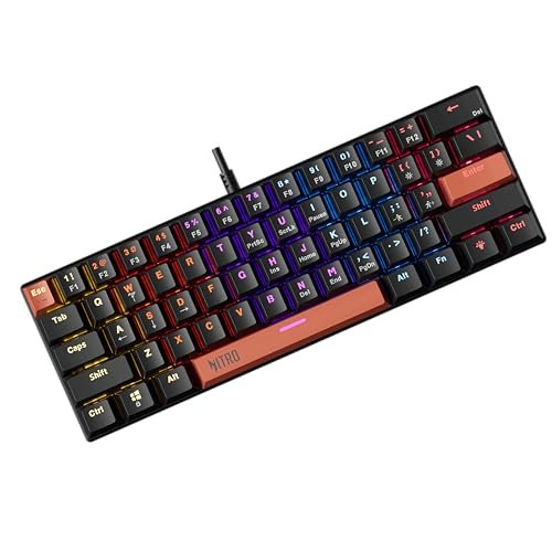 Acer Nitro X Wired Mechanical Gaming Keyboard | 61 Keys | Red Switches | 17-Mode Rainbow Backlight | 20M Keystroke Life | 22-Key Anti-Ghosting | Double Injection Keycaps | Compact 60% Layout